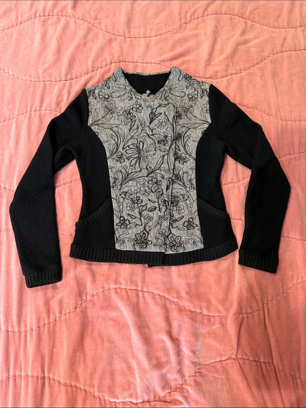 Floral Panel Asymmetrical Button Closure Sweater